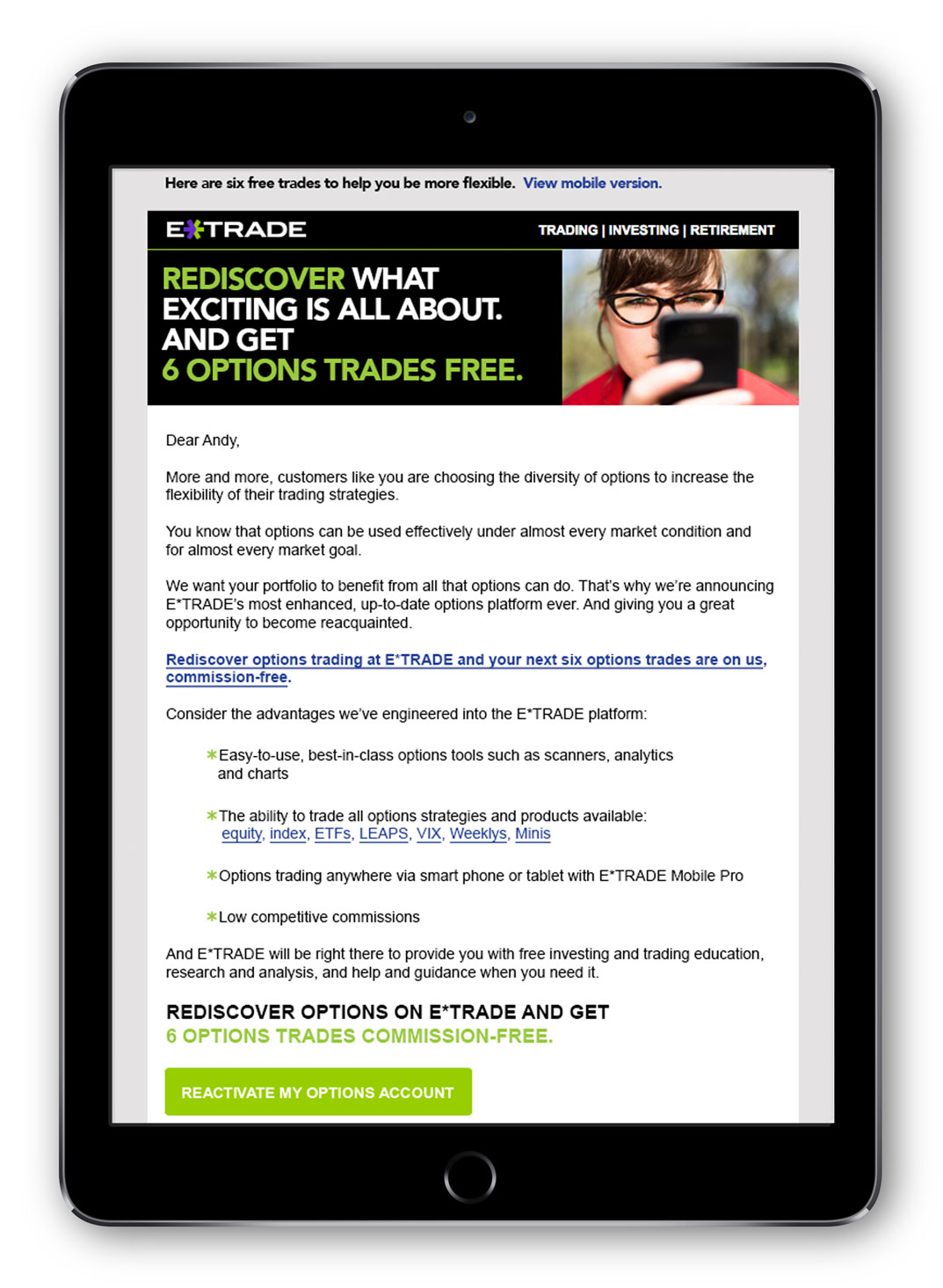 ETRADE. Six option trades free.