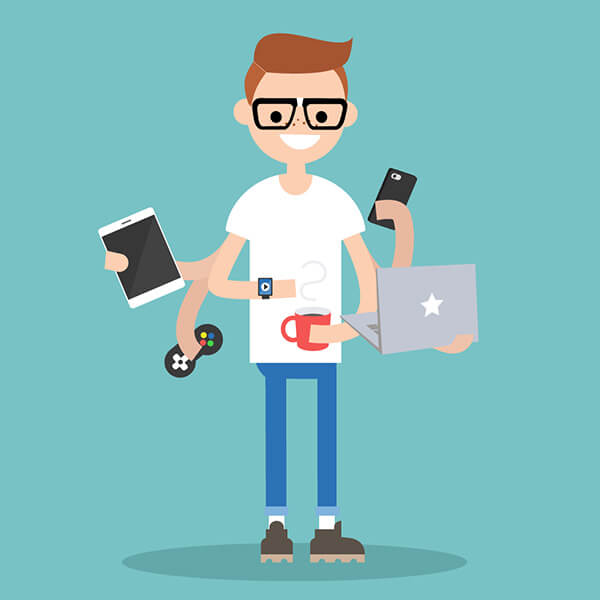 omnichannel guy holding multiple devices