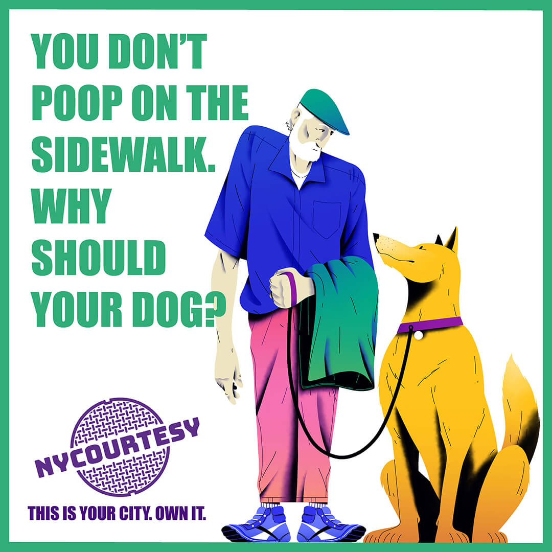 New York Courtesy man walking dog